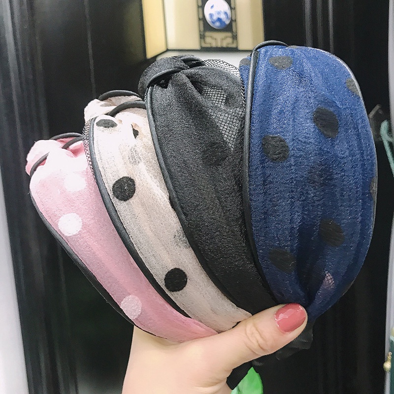 Băng Đô Vải Ren Lưới Họa Tiết Chấm Bi Thắt Nút Bản Rộng Thời Trang Cho Nữ