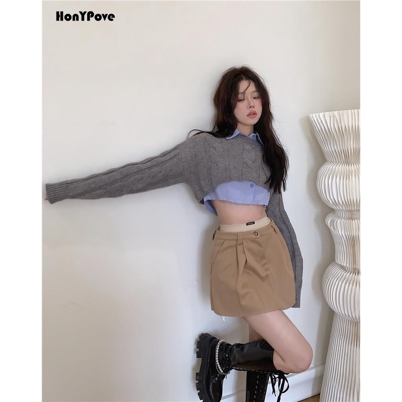 Honypove Áo Sweater Tay Dài Dáng Rộng Thiết Kế Mới Thời Trang Mùa Thu 2022 Dành Cho Nữ