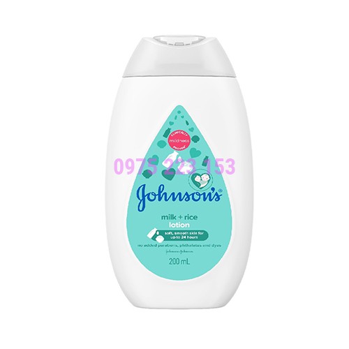 Sữa dưỡng ẩm tinh chất sữa và gạo Johnsons Baby Lotion 200ml – Johnson & Jo >>> top1shop >>> shopee.vn