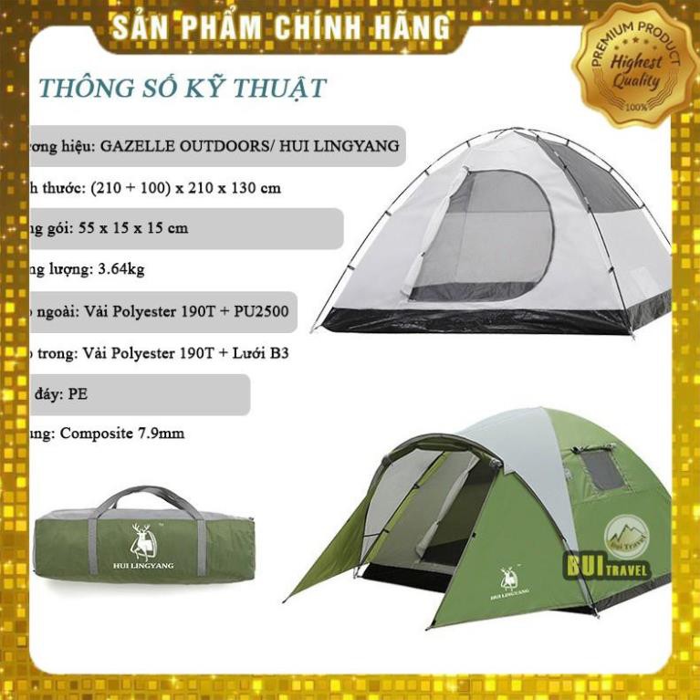 Lều phượt chống mưa UV 2 lớp có mái hiên 3-4 người Gazelle Outdoors GL1313