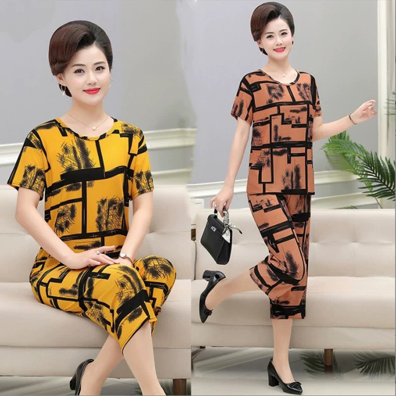 Bộ đồ trung niên nữ đẹp B62 - Quần áo thời trang cho mẹ - Bộ mặc nhà trung niên mùa hè cao cấp sang trọng giá rẻ Bigsize
