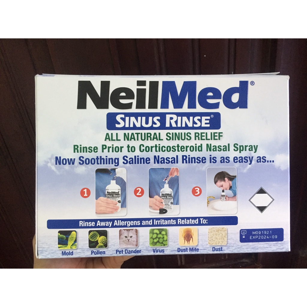 Bộ Nước Rửa Mũi NeilMed Sinus Rinse - 1 xịt 2 Bình 250 gói muối xanh [HÀNG MỸ]