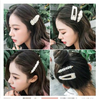 Kẹp tóc đính giải hạt nhựa trắng siêu đẹp phong cách Hàn Quốc