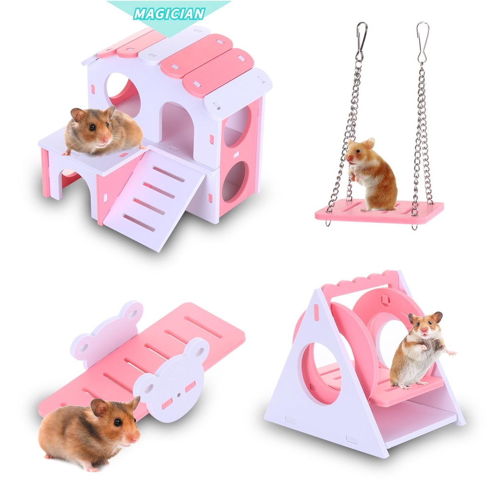 Đồ chơi bập bênh bằng gỗ dễ thương dành cho thú cưng chuột hamster