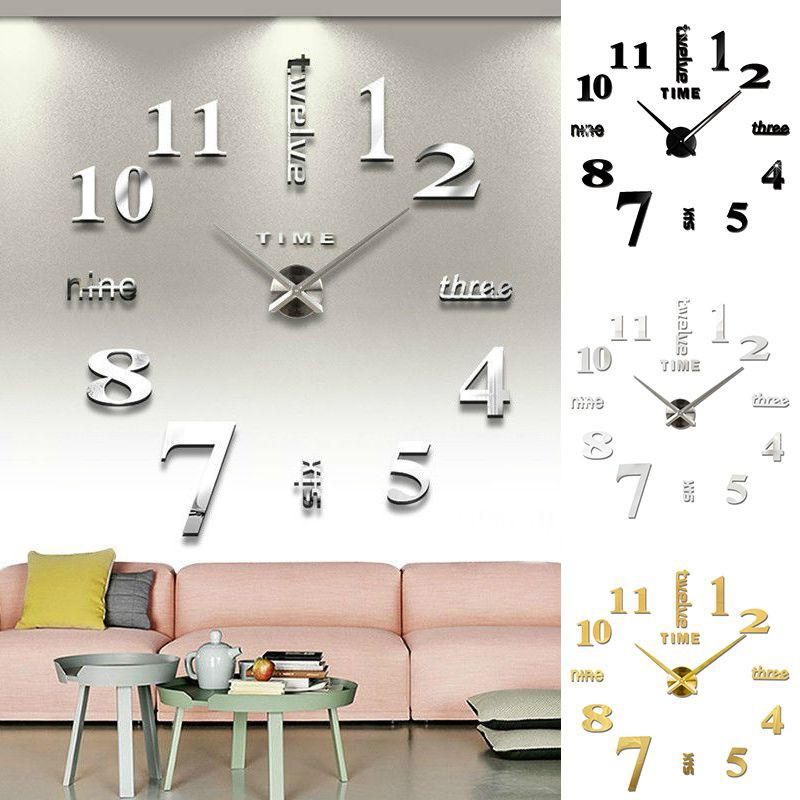 Large DIY 3D Frameless Number Wall Clock Mirror Sticker Home Office Room Decor