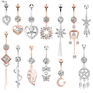 Alisouy 1 Thép Phẫu Thuật Pha Lê Zircon Hoa Trái Tim Lá Nơ Tòn Ten Nút Rốn Xuyên Vòng Bụng Nhẫn Trang Sức Cơ Thể
