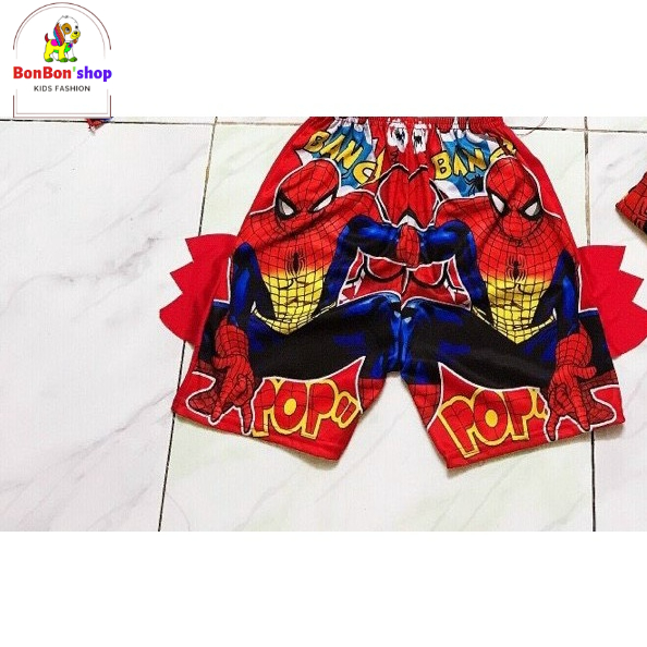 SNC12_Quần áo bé trai, Bộ cộc tay cho bé chất thun lạnh in 3D spider man, siêu nhân nhện có cánh giá rẻ vô địch 8-20kg