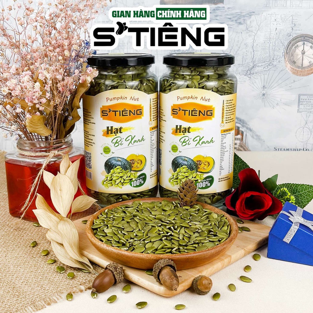 600Gr Nhân Hạt Bí Xanh Sấy Chín Tách Vỏ STIENG Giòn Ngon Hủ Thủy Tinh