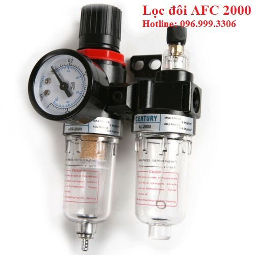 Bộ lọc đôi AFC2000 tách nước và châm dầu, kèm van giảm áp và đồng hồ ren 13mm giá sỉ