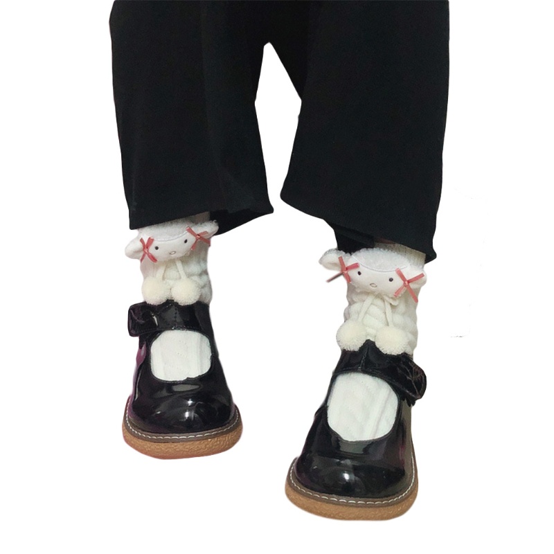 Tất dệt kim họa tiết hoạt hình đính nơ phong cách harajuku đáng yêu cho nữ