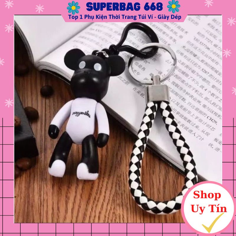 Móc khóa gấu Popobe Trắng đen - Bearbrick Black and White treo trang trí balo, túi xách SPB 222