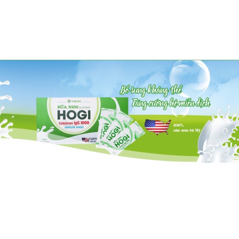 Sữa non hogi  1 hộp 50 gói *2g  giúp trẻ ăn ngon , ngủ ngon , tăng cường sức khỏe ( tặng 2 gói dùng thử]