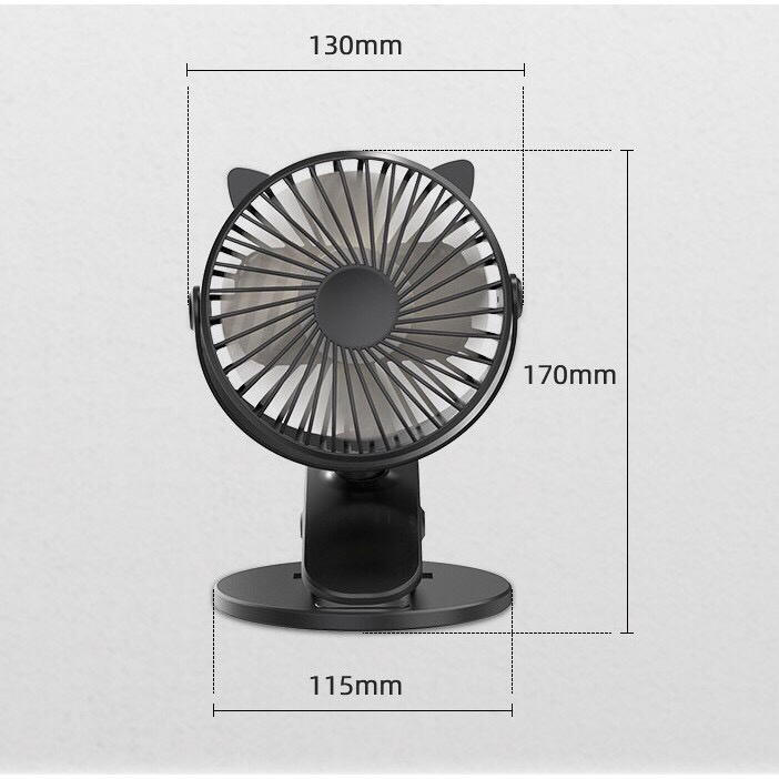 Quạt mini kẹp bàn sạc tích điện, có chế độ đèn ngủ - Xoay 360 độ - Đa năng, tiện dụng