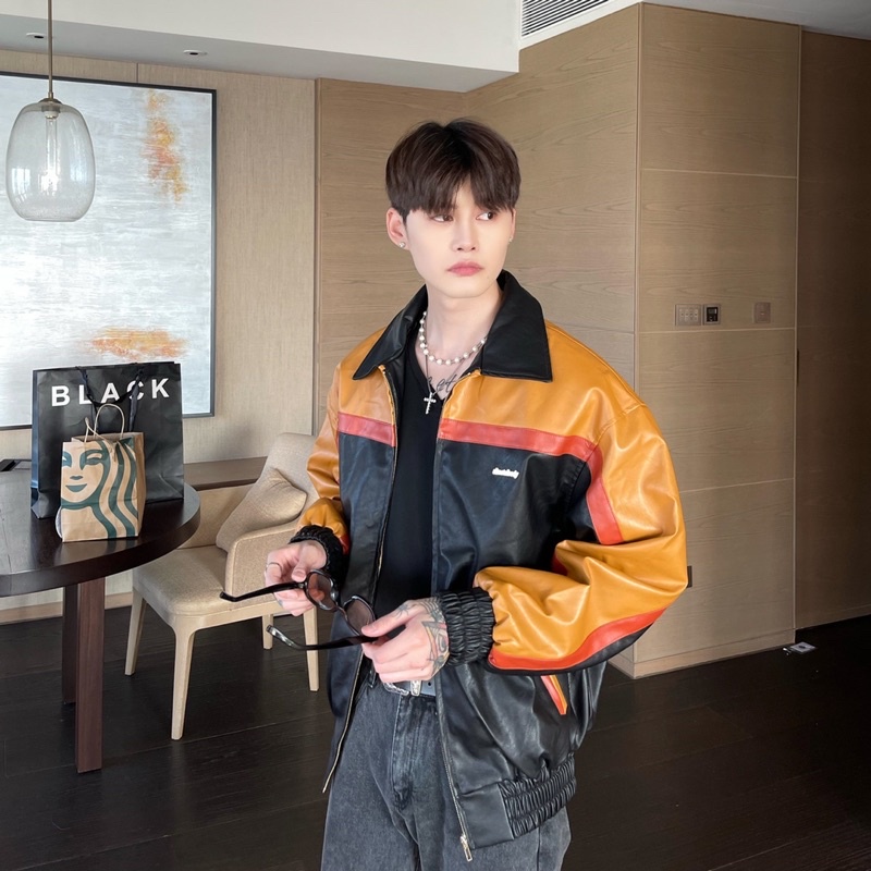 ÁO KHOÁC DA BOMBER NAM PHỐI MÀU