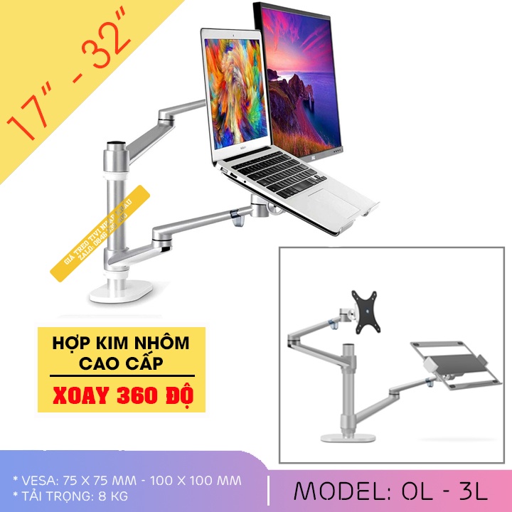 Giá Treo Màn Hình OL 3L 15 - 32 Inch Và Giá Kệ Đỡ Kẹp Laptop - Macbook - Ipad 11 - 17.2 Inch - Hợp Kim Nhôm