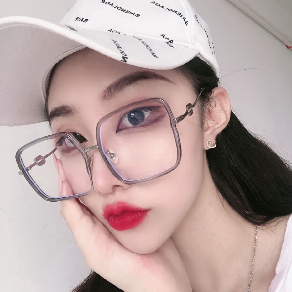 Mắt kính gọng vuông lớn bằng kim loại phong cách vintage thời trang cho nữ