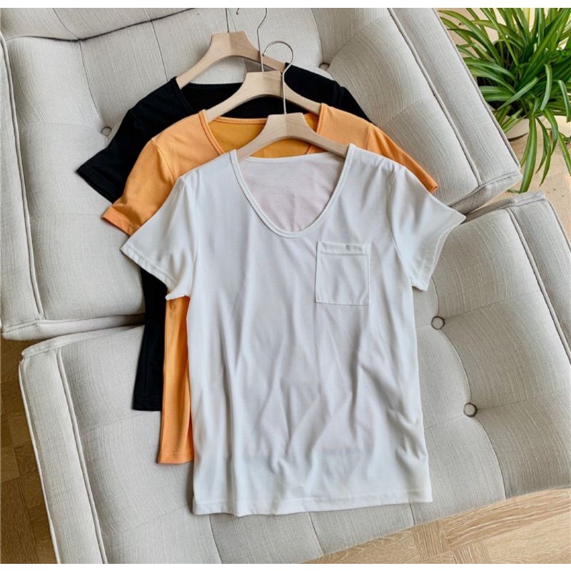 Áo thun nữ cổ tim kiểu basic đơn giản trẻ trung chất cotton cao cấp rẻ đẹp