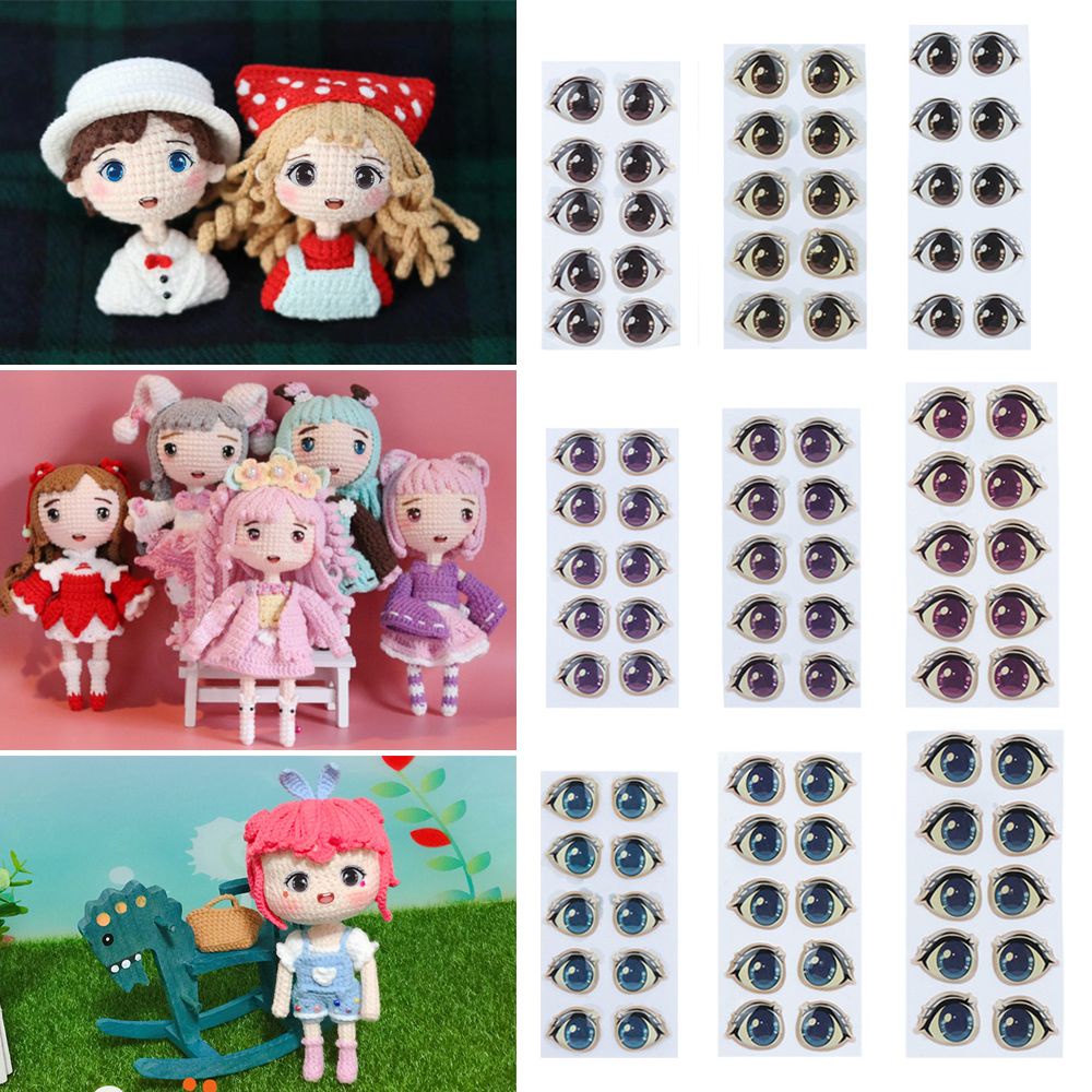 Set 10 cặp miếng dán mắt búp bê hoạt hình nhiều kiểu kích thước 8mm/ 10mm/ 12mm/ 15mm
