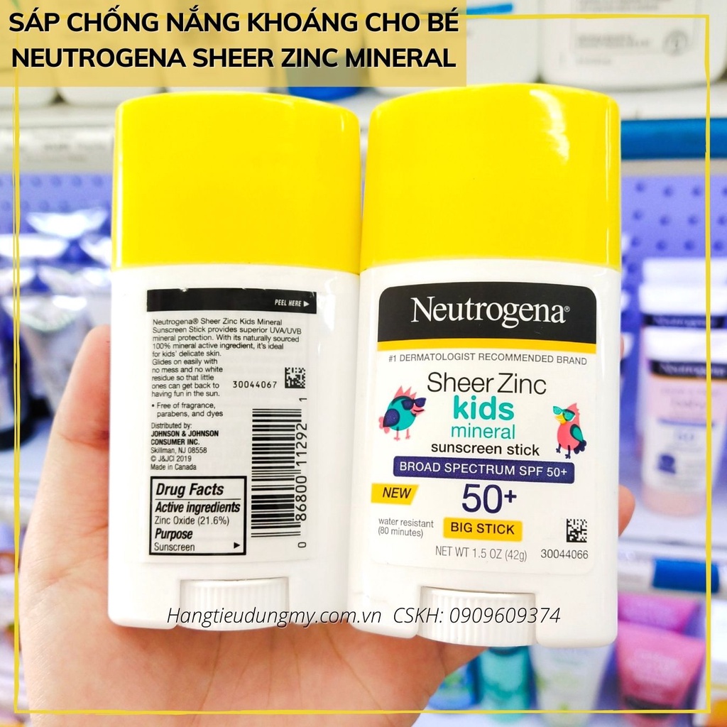 Sáp chống nắng khoáng cho trẻ Neutrogena Sheer ZinC Mineral SPF50+ 42g| phản xạ và phân tán các tia nắng nguy hiểm