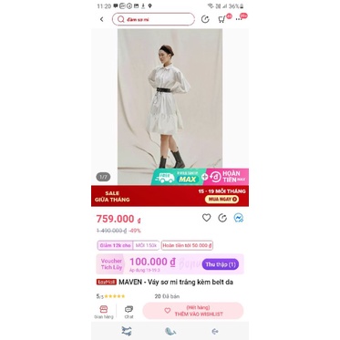 Pass váy trắng new tag Maven