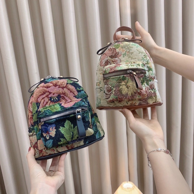 Balo mini vải chống nước hoạ tiết lá mùa hè siêu đẹp