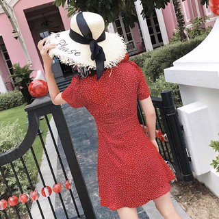 Đầm váy freesize bi đỏ rối bo eo cổ V