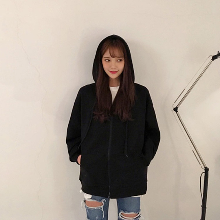 Áo Khoác Thể Thao Có Mũ Trùm Và Khóa Kéo Màu Sắc Tinh Khiết sd5339