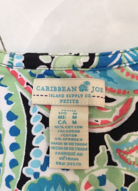 Áo Thun Kiểu Nữ Caribean Joe Cổ Tim Tay Ngắn Thun Cotton Hoạ Tiết Hoa Lá - Size S