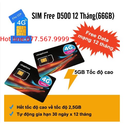 Sim 4G D500 Vinaphone / Viettel 1 năm Trọn Gói Không Nạp Tiền có thể nghe gọi