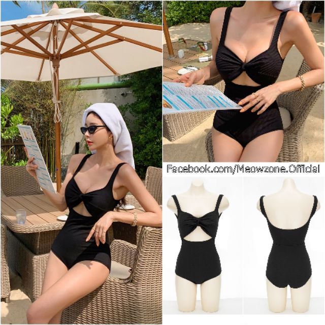 Bộ bikini liền cutout nơ ngực 2 màu (ảnh thật sản phẩm + ảnh khách) | BigBuy360 - bigbuy360.vn