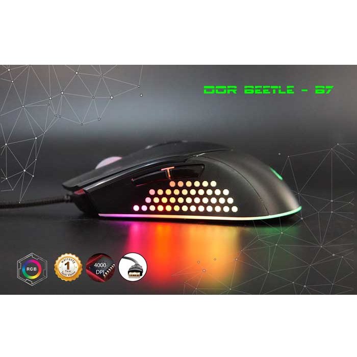 [Gaming Mouse] Chuột chuyên Game cao cấp NTC GIZA B7 Dor Beetle, Led RGB, DPI 4000, BH 2 năm (Đen)