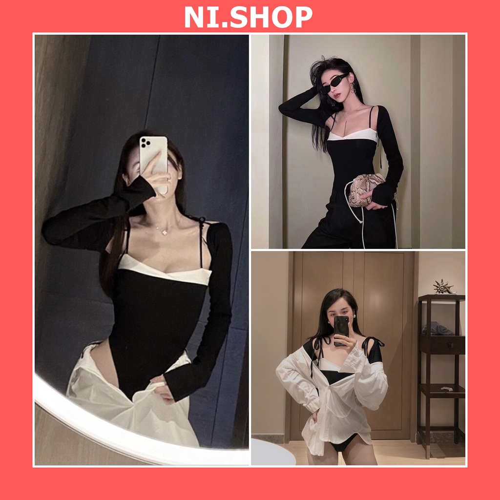 ✟◕⊕Áo bodysuit dài tay bikini 2 trong 1 sang chảnh mặc được nhiều kiểu