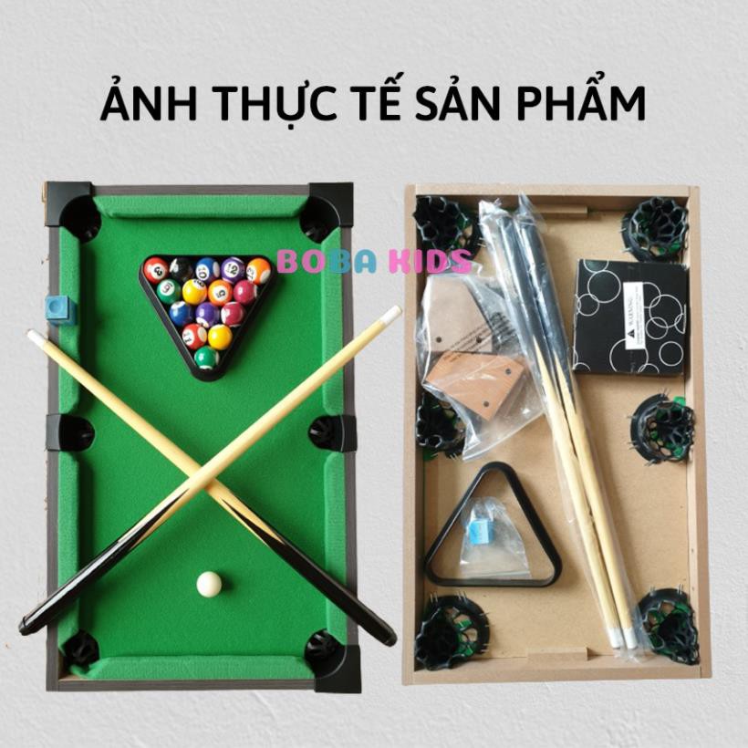 siêu phẩm bàn BiDA  Mini bằng Gỗ cực chất - Mặt bàn Vải Nỉ - Kích thước 35,8X24X8cm & 51*31*10cm - 16 bi đánh số + 2 Gậy