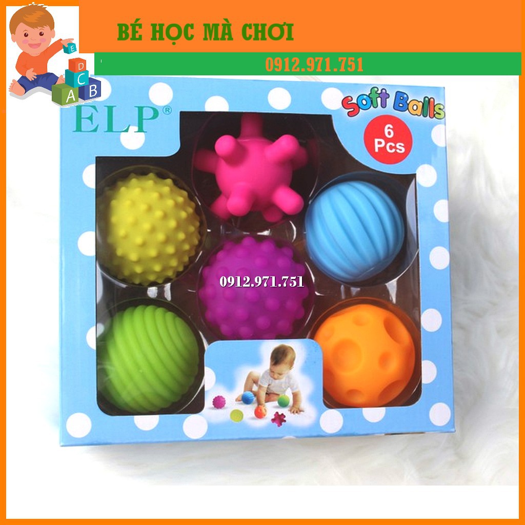 Đồ Chơi Trẻ Em an toàn - Set 6 Banh Bóng Giác Quan - Phát Triển Thị Giác - Xúc Giác - Thính Giác