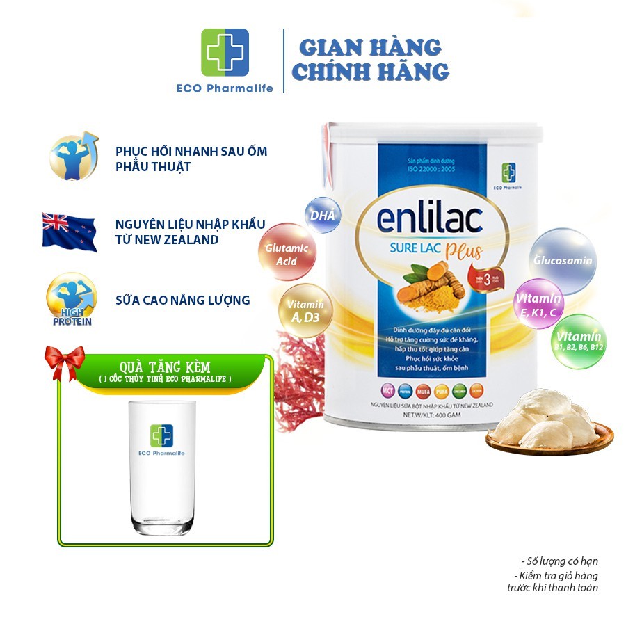 Sữa bột Enlilac SureLac Plus, dinh dưỡng cao, năng lượng toàn diện cho người ốm bệnh và sau phẫu thuật