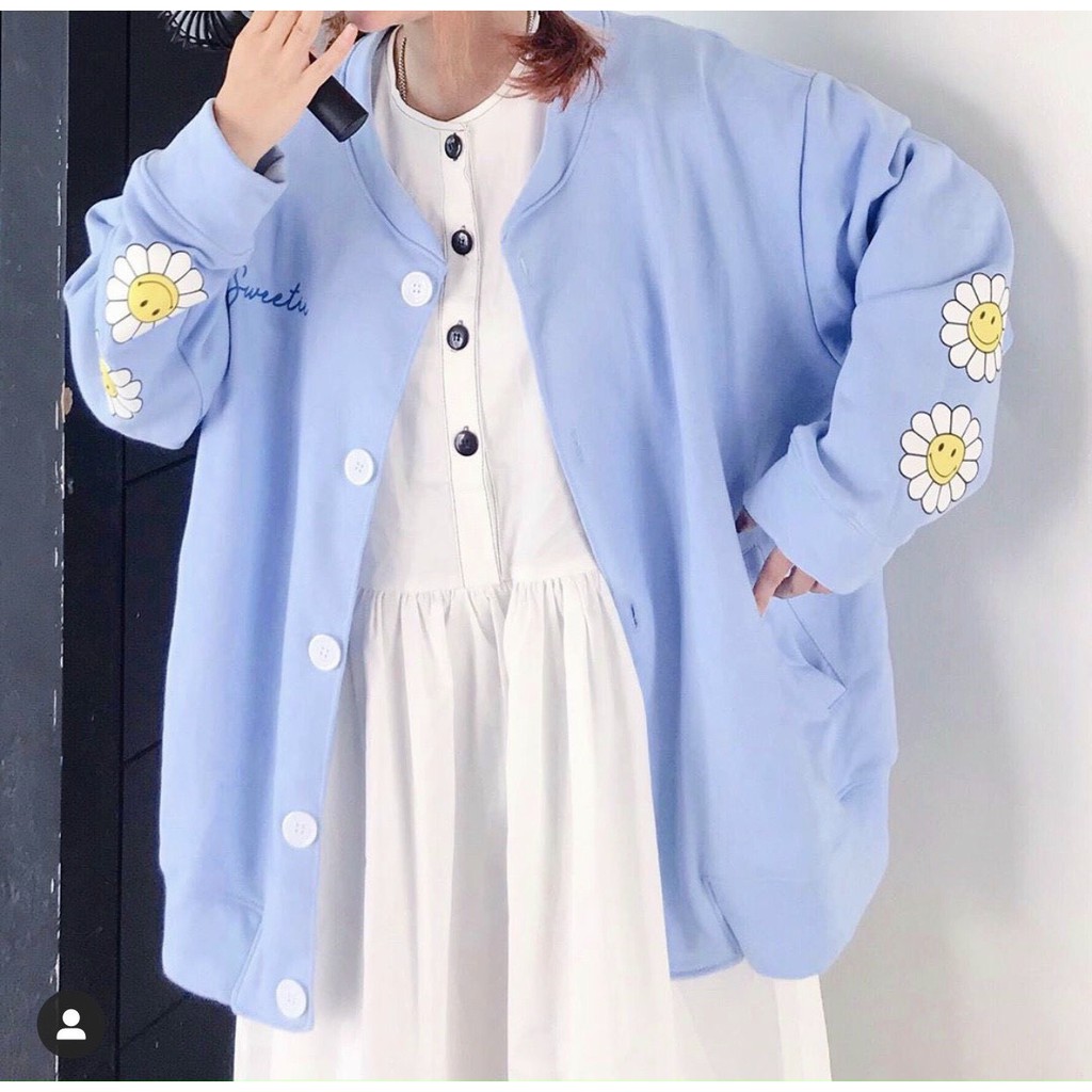 Áo Khoác Cardigan Nỉ Bông Sweetie Hoa Hướng Dương Unisex  3 Màu Cực Hot Thời Trang Học Đường