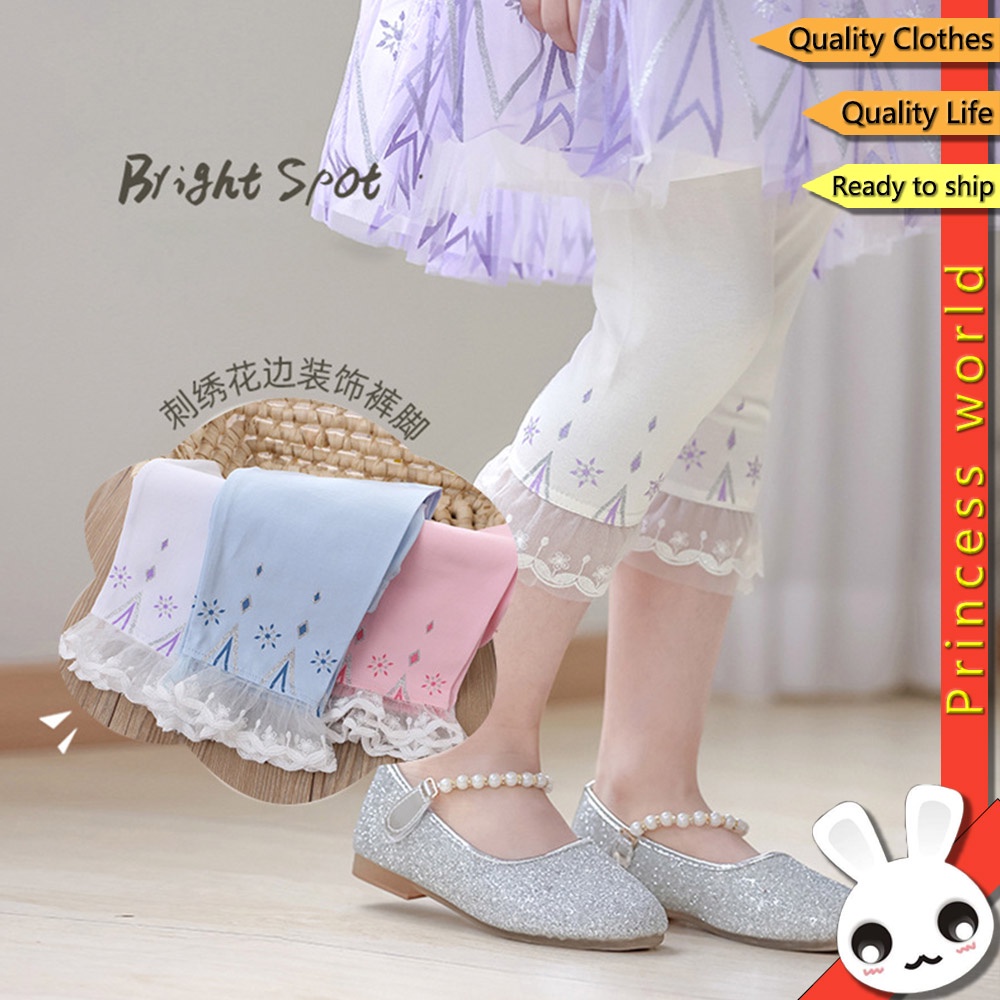 Quần Legging Lửng Phối Ren Cho Bé Gái 2-8 Tuổi
