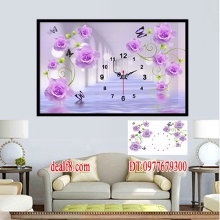 Tranh đính đá đồng hồ 80x50cm