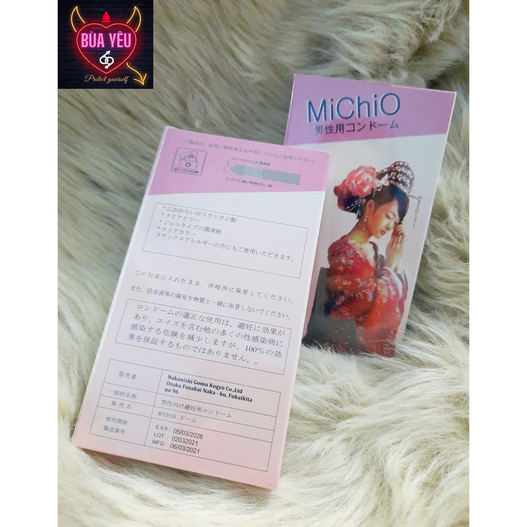 Bao cao su Michio hương dâu, gân gai, nhập khẩu Nhật Bản hộp 12 cái [MUA 1H TẶNG 1C]