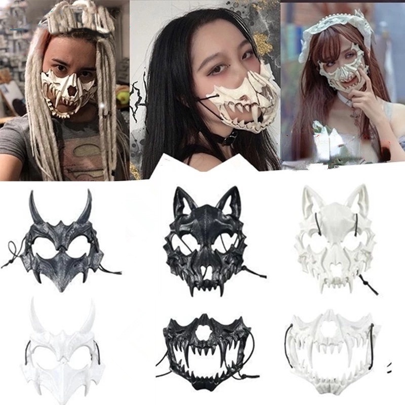 Mặt Nạ Hóa Trang Halloween Hình Bộ Xương Răng Sói Độc Đáo