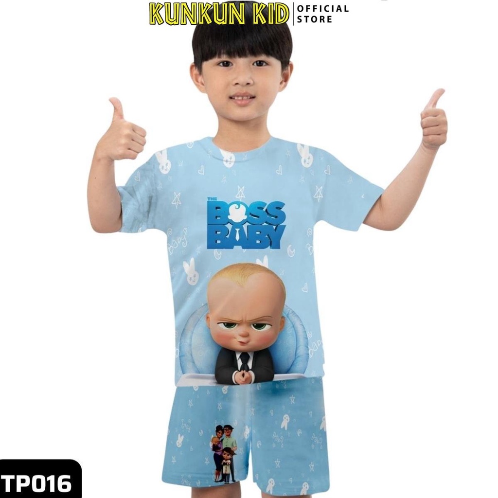 Đồ bộ thun lạnh tay ngắn in 3d cho bé trai hình baby boss size đại từ 10kg-40kg Kunkun Kid TP016