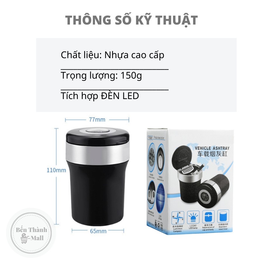 GẠT TÀN THUỐC LÁ XE Ô TÔ [Có đèn LED]