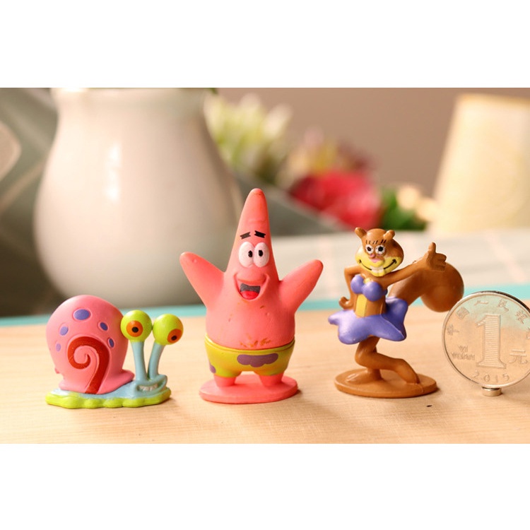 Set 6 Đồ trang trí Nhân Vật Phim Hoạt Hình Spongebob Dễ Thương Trang Trí Bánh Kem