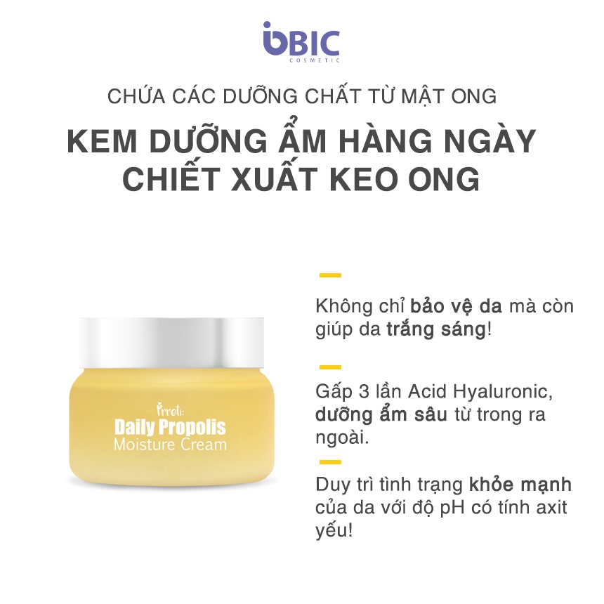 Kem dưỡng ẩm trắng da Prreti Daily Propolis chiết xuất từ keo ong sữa ong chúa dưỡng da căng mịn tự nhiên 100ml