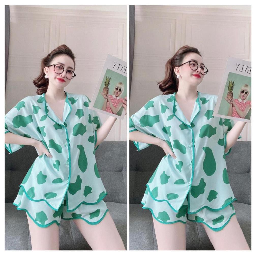 Pijama nữ kiểu đồ mặc nhà tay ngắn chất lụa mát, ít nhăn, phom dáng rộng rãi, phom dưới 65kg- tùy chiều cao | BigBuy360 - bigbuy360.vn