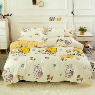 Cotton poly bộ chăn ga gối vịt vàng to