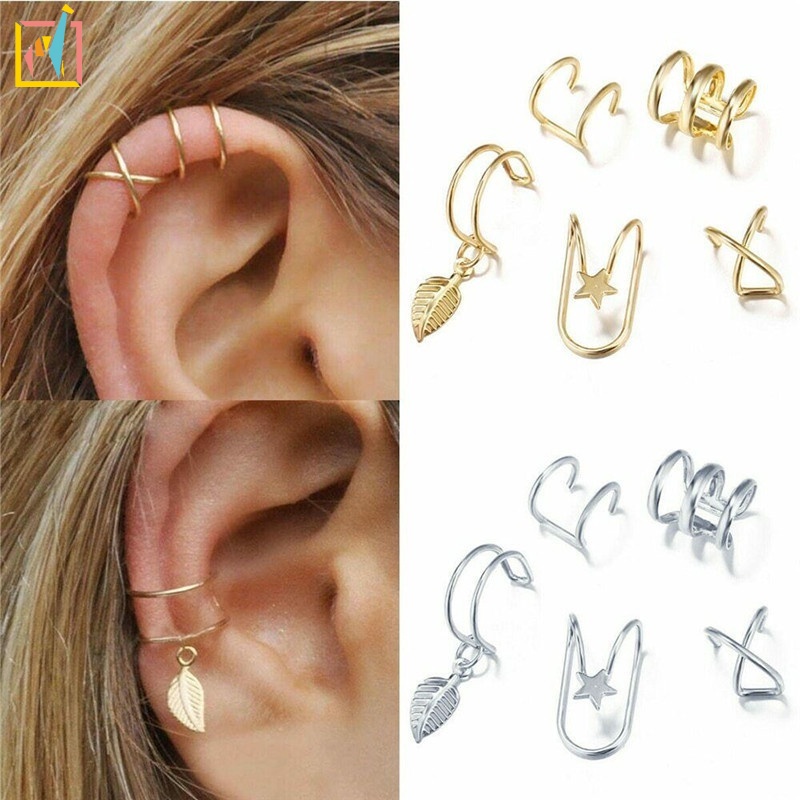 Set 5 Khuyên Kẹp Vành Tai Đơn Giản Thời Trang Cho Nữ