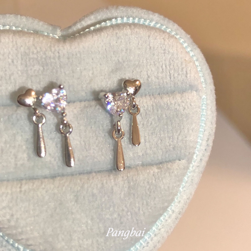 Khuyên Tai Tua Rua Đính Đá zircon Hình Trái Tim Siêu Nhỏ Đơn Giản