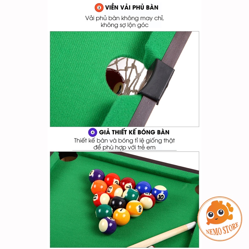 Bàn bi a mini cho người lớn và trẻ em cỡ lớn bằng gỗ lót nỉ cao cấp Nemo Store