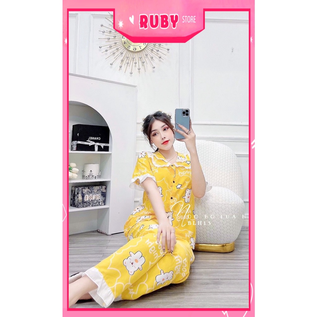 Đồ bộ nữ mặc nhà ịn hình gấu hoạt hình dễ thương chất kate mềm mát BLH15